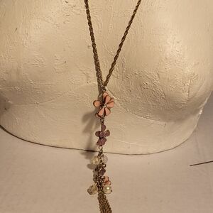NWT Floral Pendant Necklace in Gold and Pink Jules B